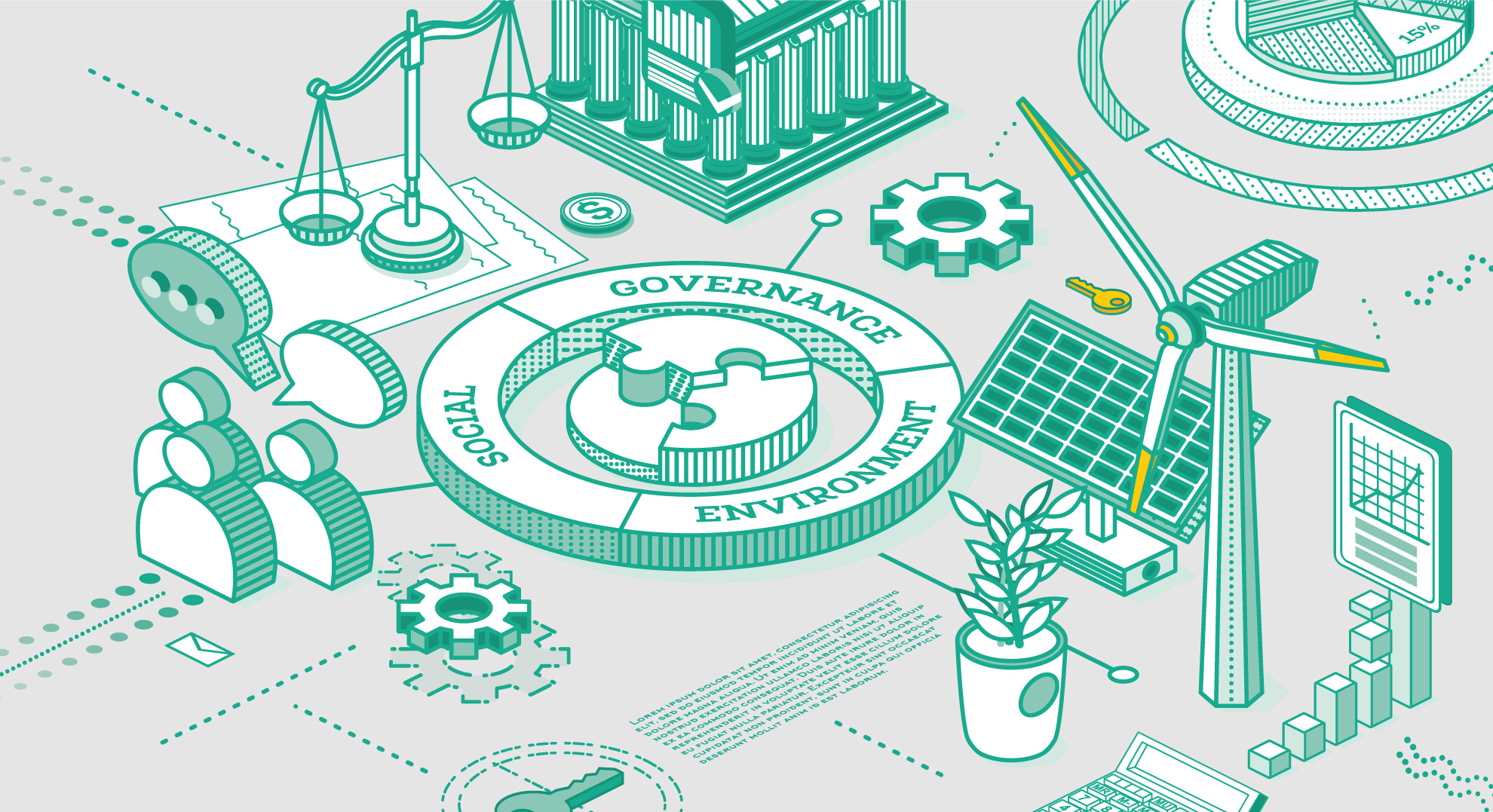 An infographic style illustration of ESG principles